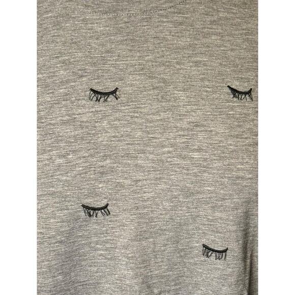 Current Air Eyelash Embroidered Crop Top Gray Tee Shirt Small - Picture 2 of 8